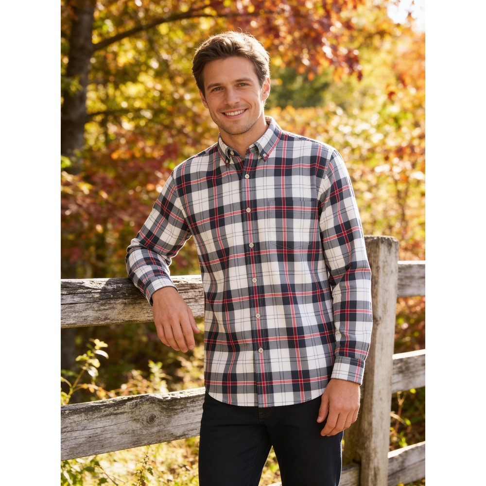 Banana Republic Mens Custom 078 Wash Shirt Grant Fit Plaid Button‎ Down Medium